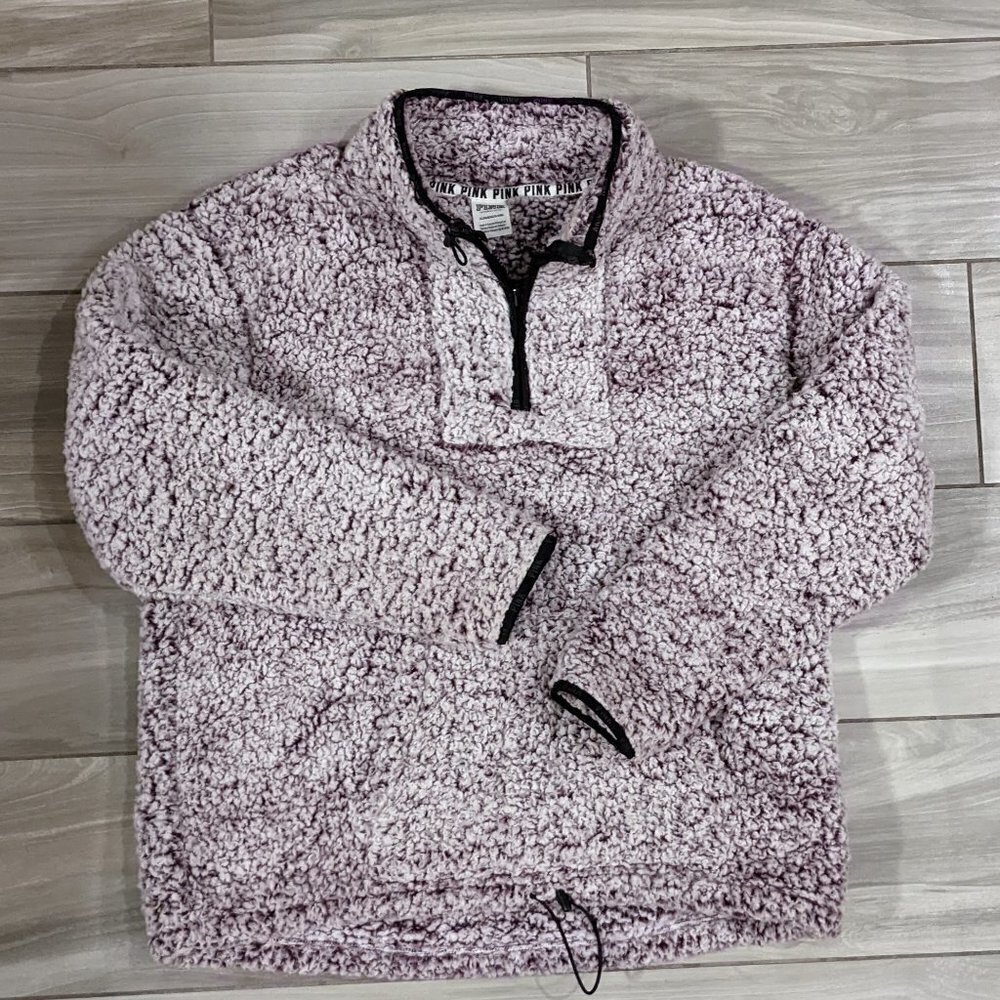 PINK Victoria Secret Frosted Luscious Plum Quarter Zip Sherpa